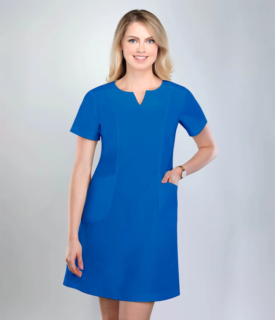 Sukienka medyczna damska taliowana 0214 w kolorze kobaltowym ST K30