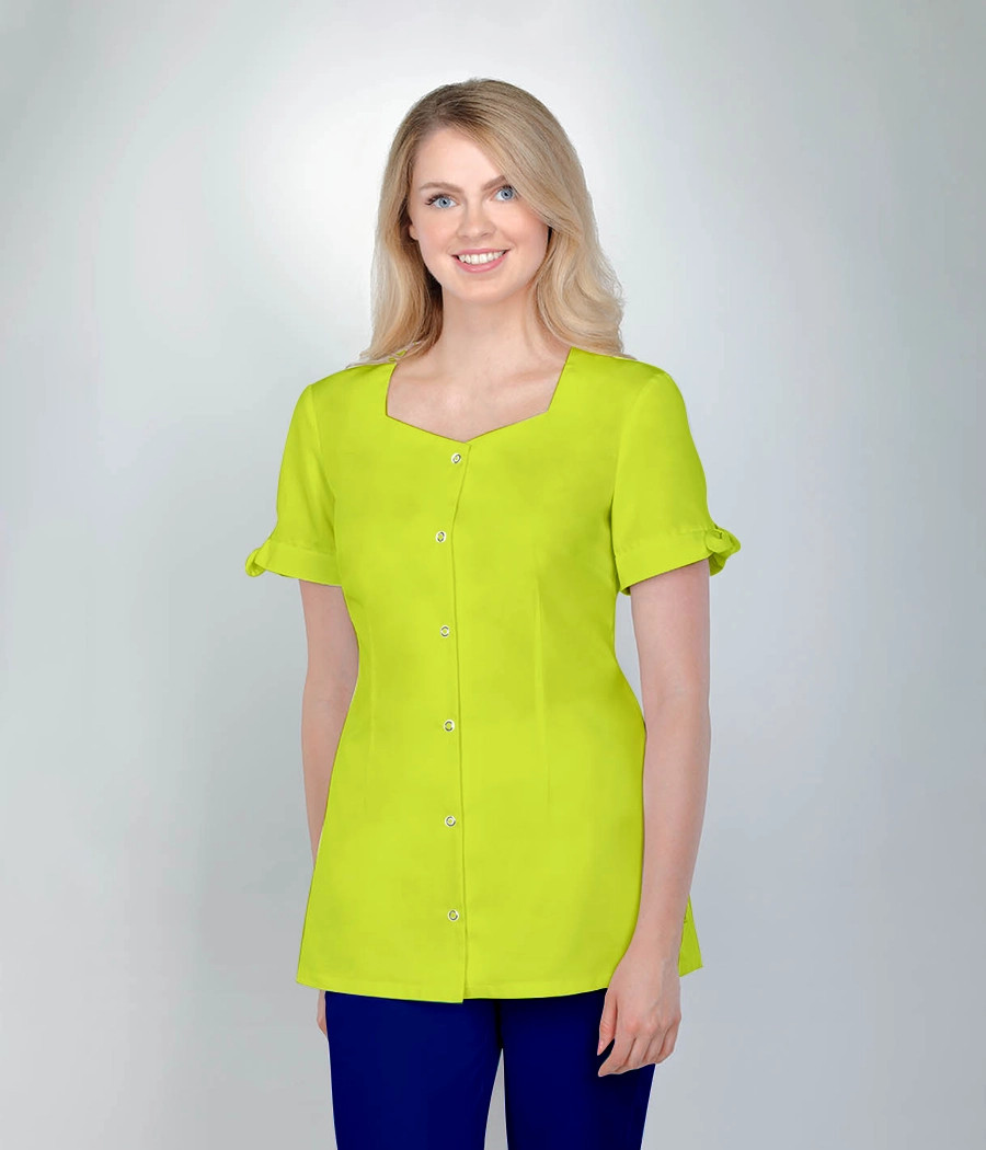 Bluza medyczna damska ozdobne wiązania 1519 w kolorze limonkowym ST K36
