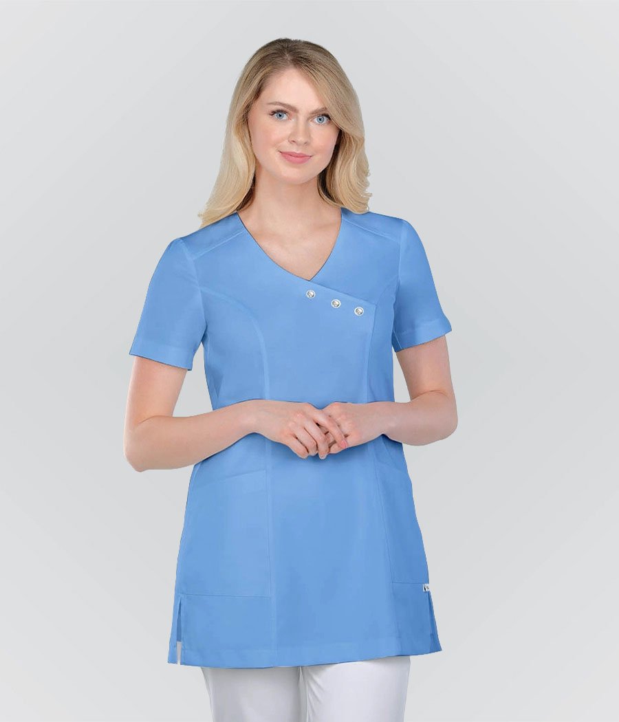 Bluza medyczna damska tunika z perełkami 1811 w kolorze błękitnym OP K7