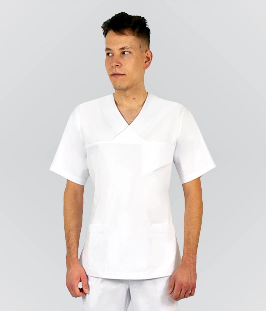 Bluza scrub medyczna męska taliowana 3011 w kolorze białym OP K1