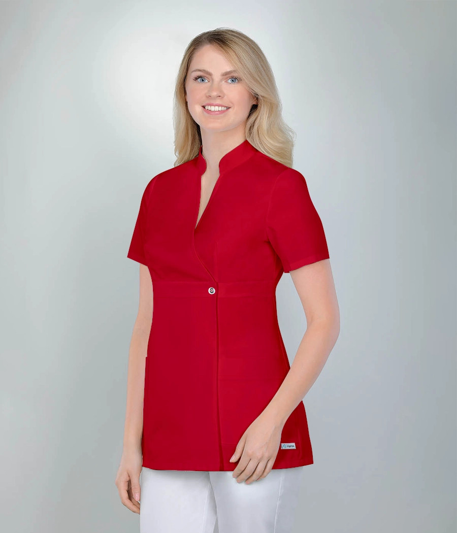 Bluza medyczna damska kopertowa ze stójką 1528 w kolorze czerwonym OP K10