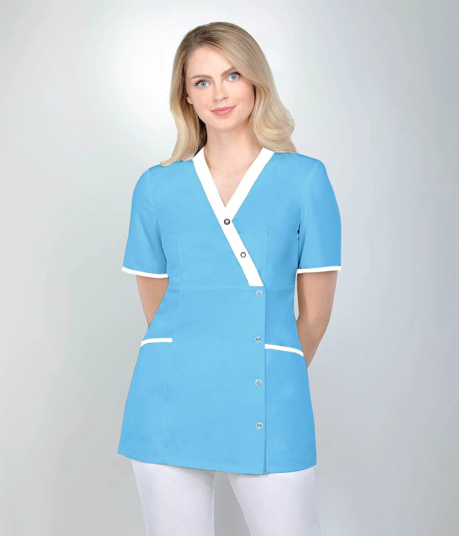 Bluza medyczna damska 1529 tkanina w kolorze  lazurowym OP K15
 i wstawki w kolorze  białym OP K1