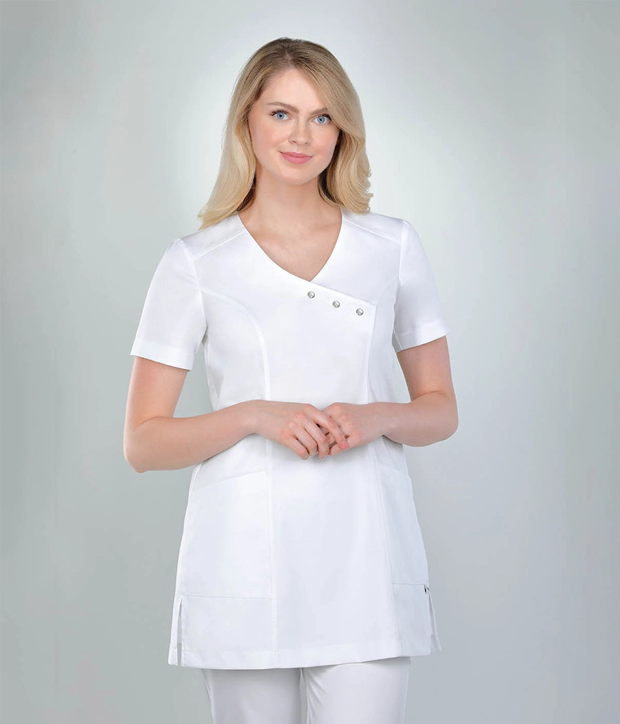 Bluza medyczna damska tunika z perełkami 1811 w kolorze białym OP K1