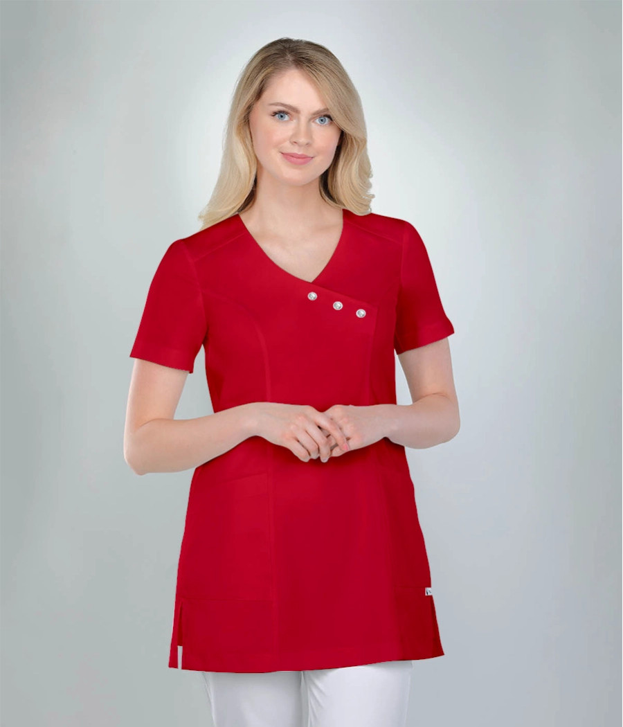 Bluza medyczna damska tunika z perełkami 1811 w kolorze czerwonym OP K10