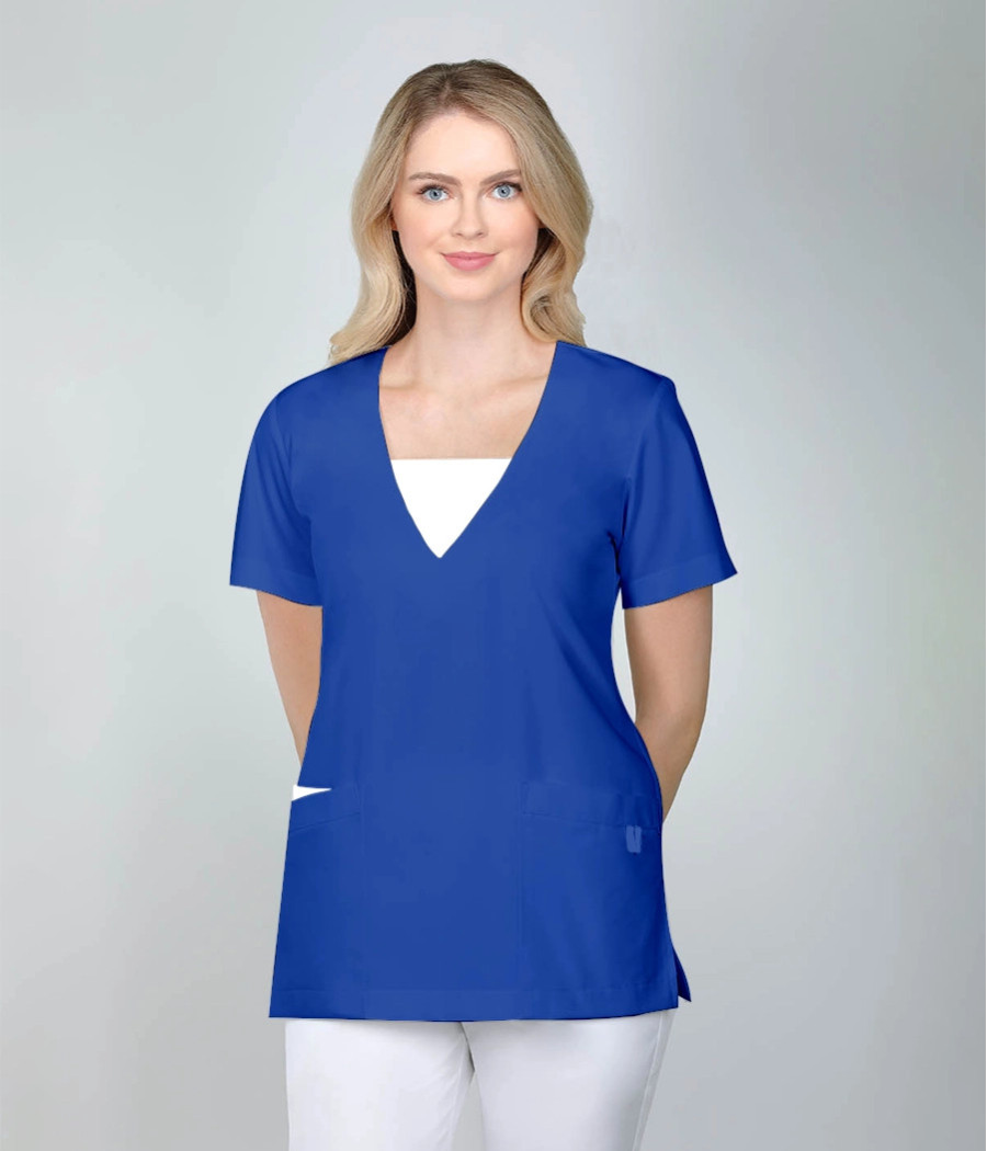Bluza medyczna damska z zawieszką 1813 tkanina w kolorze  chabrowym OP K8 i wstawki w kolorze  białym OP K1