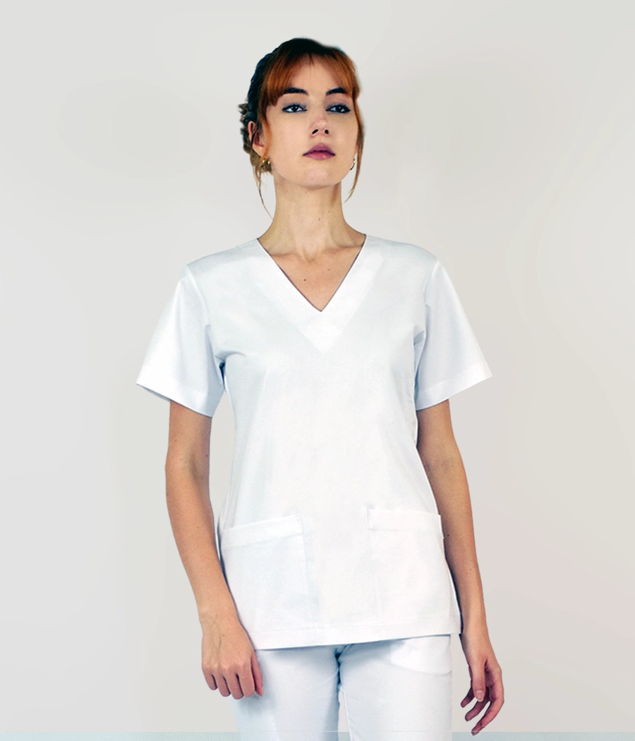 Bluza medyczna damska klasyczny scrub 1808 w kolorze białym OP K1