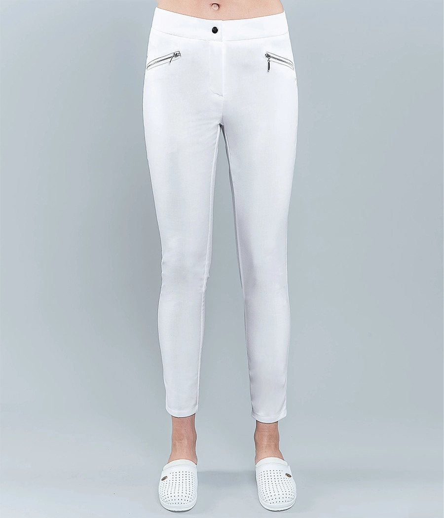 Spodnie medyczne damskie z zameczkami 5007 w kolorze białym OP K1