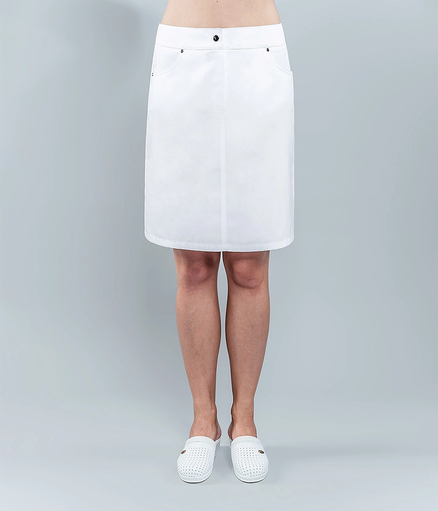 Spódnica medyczna damska krój dżinsowy 4003 w kolorze białym OP K1