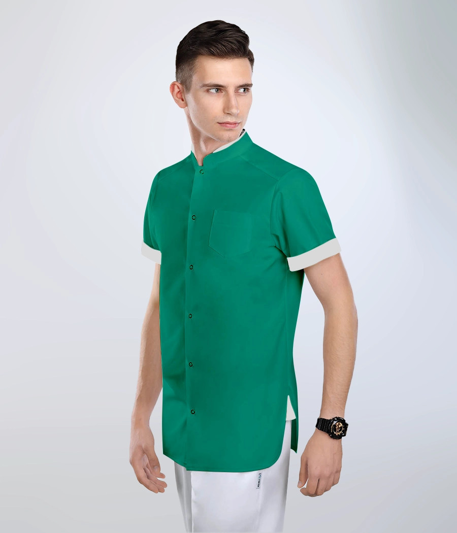 Koszula medyczna męska ze stójką 3018 kolor tkaniny zielony OP K6
 i kolor wstawki szary OP K2