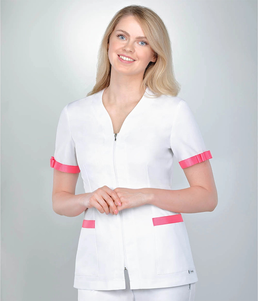 Bluza medyczna damska kokardki z taśmy rypsowej 1518 kolor tkaniny i wstawki do wyboru