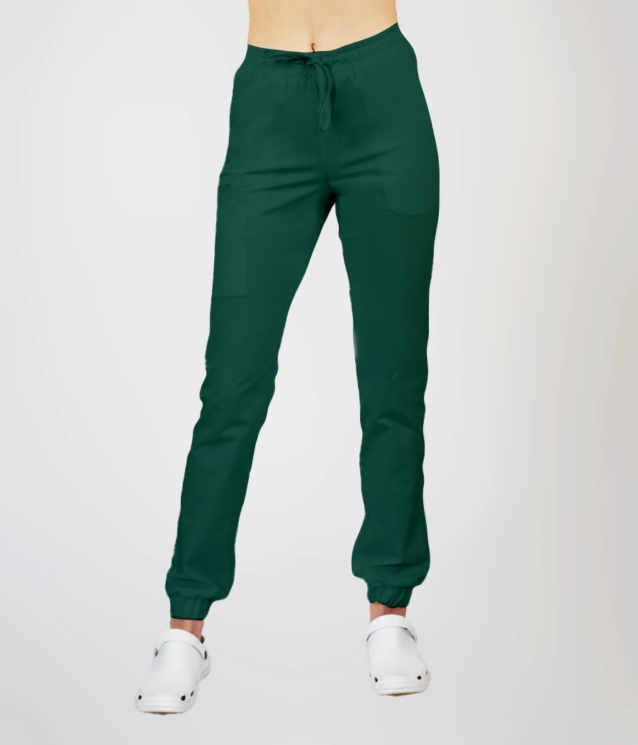 Spodnie medyczne damskie joggery z troczkami 5033 w kolorze zieleni butelkowej CS K38