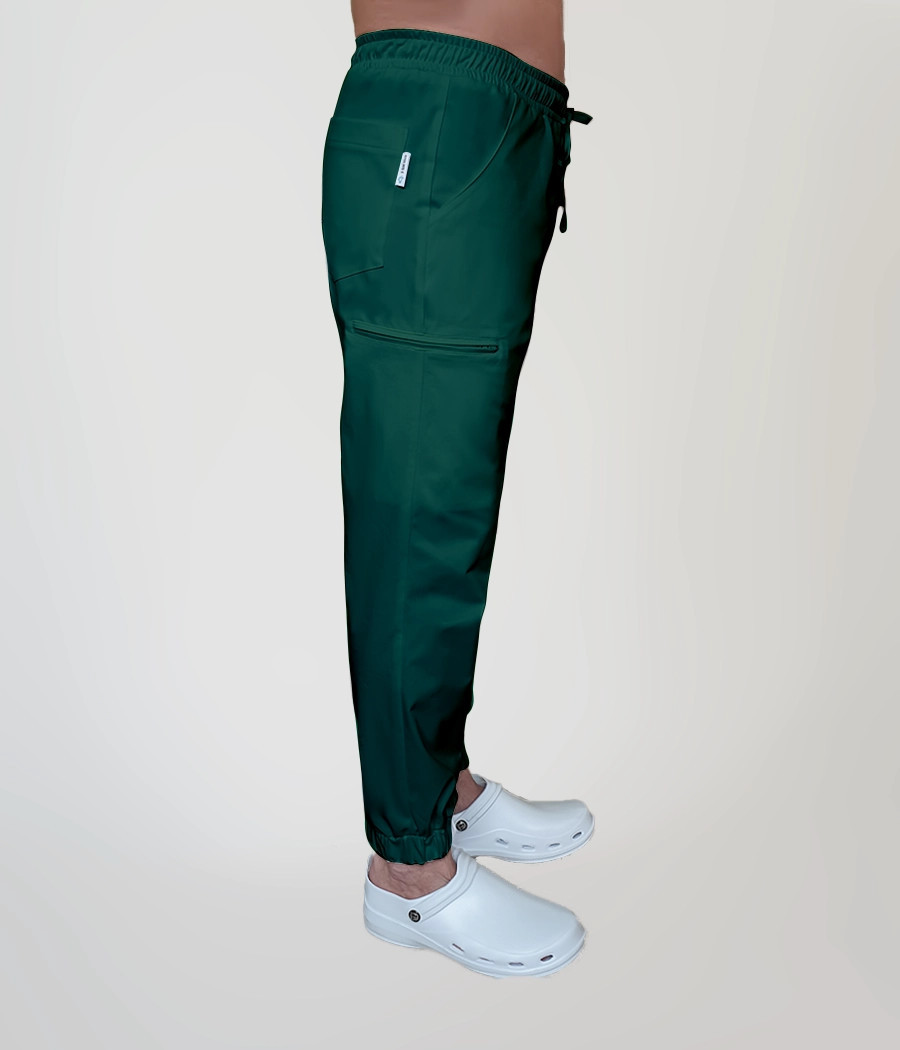 Spodnie medyczne męskie joggery z troczkami 6025 w kolorze zieleni butelkowej CS K38