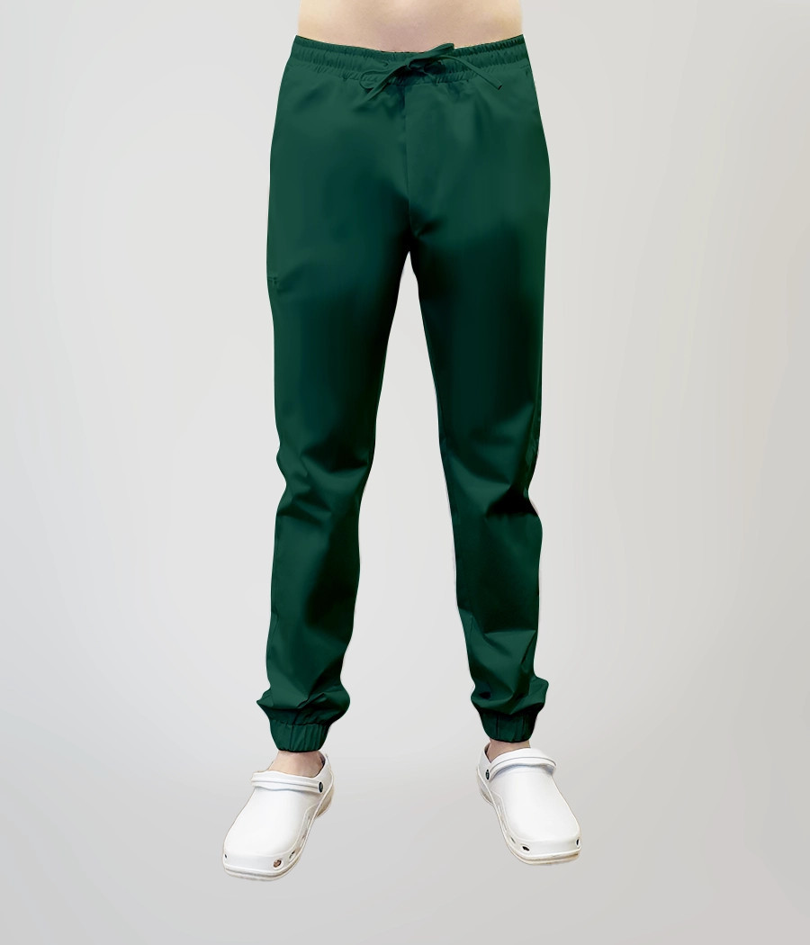 Spodnie medyczne męskie joggery z troczkami 6025 w kolorze zieleni butekowej CS K38